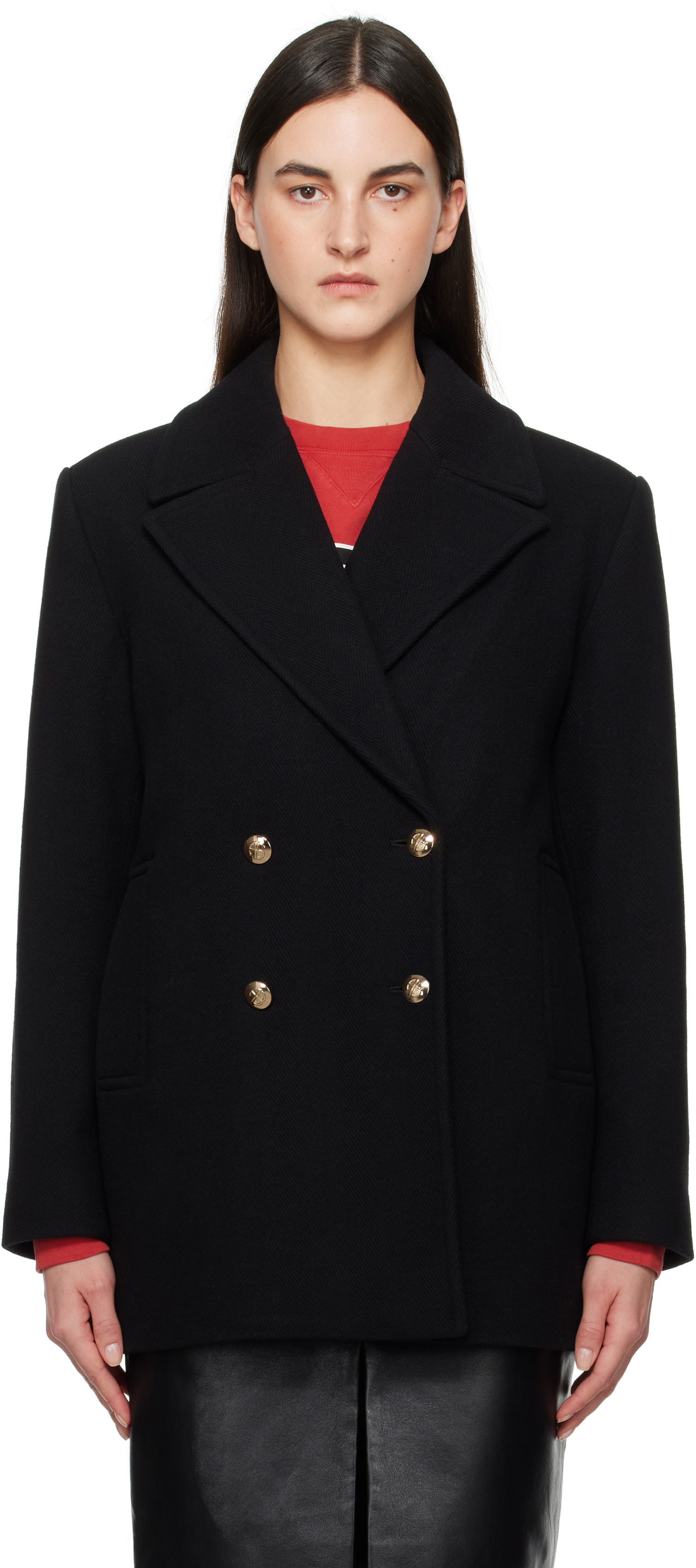 Plašči Anine Bing Anine Bing Glenn Peacoat Črna | A-01-10453-BLK1, 0