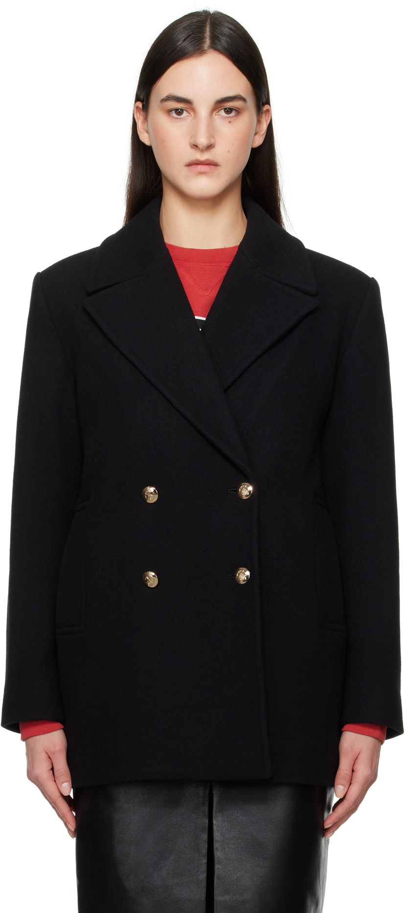 Plašči Anine Bing Anine Bing Glenn Peacoat Črna | A-01-10453-BLK1