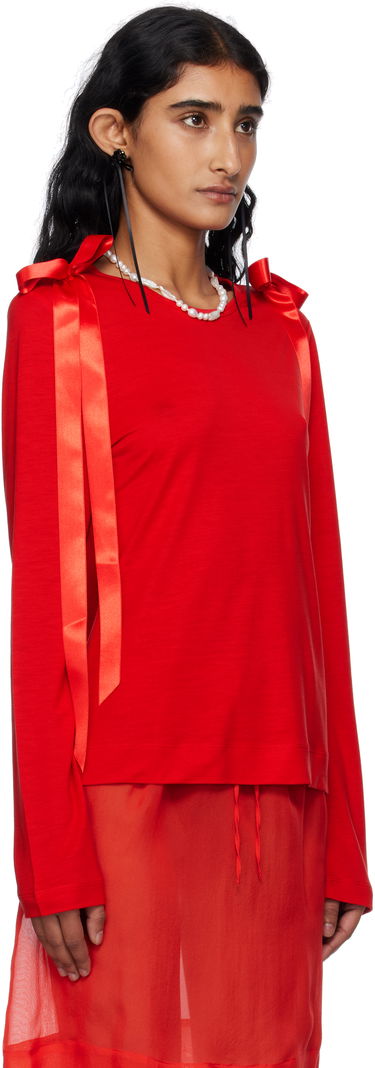 Majica Simone Rocha Simone Rocha Bow Ribbon Tail Long Sleeve T-shirt Bela | 5367 0571, 4