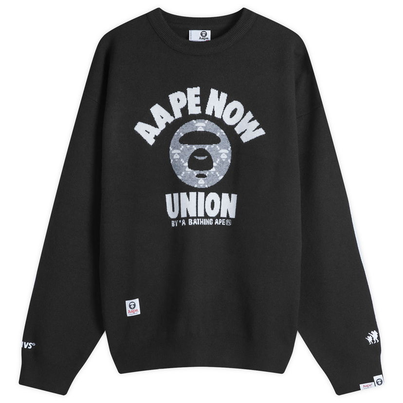 Pleteni pulover AAPE by A Bathing Ape AAPE Union Monogram Knit Sweater Črna | AAPKNMB370XXNBKX