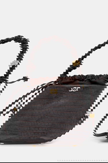 Torbica GANNI Bou Braided Handle Crocodile-Embossed Drawstring Bucket Bag Rjava | A6697, 0