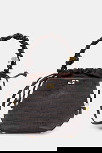 Bou Braided Handle Crocodile-Embossed Drawstring Bucket Bag