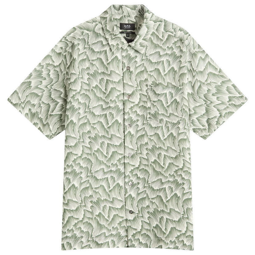 Srajce A.P.C. A.P.C. Roy Wave Print Shirt, Size Small Zelena | VIALX-H12608-KAF