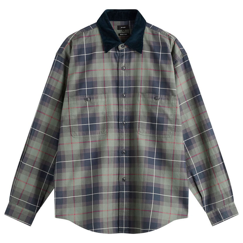 Srajce BEAMS Corduroy Collar Check Work Shirt, Size Small Zelena | 1111-1242-803-67