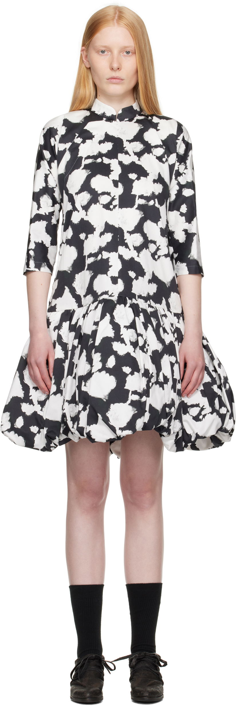 Obleke Comme des Garçons Comme des Garçons Cotton Satin Printed Dress Črna | RO-O013-051