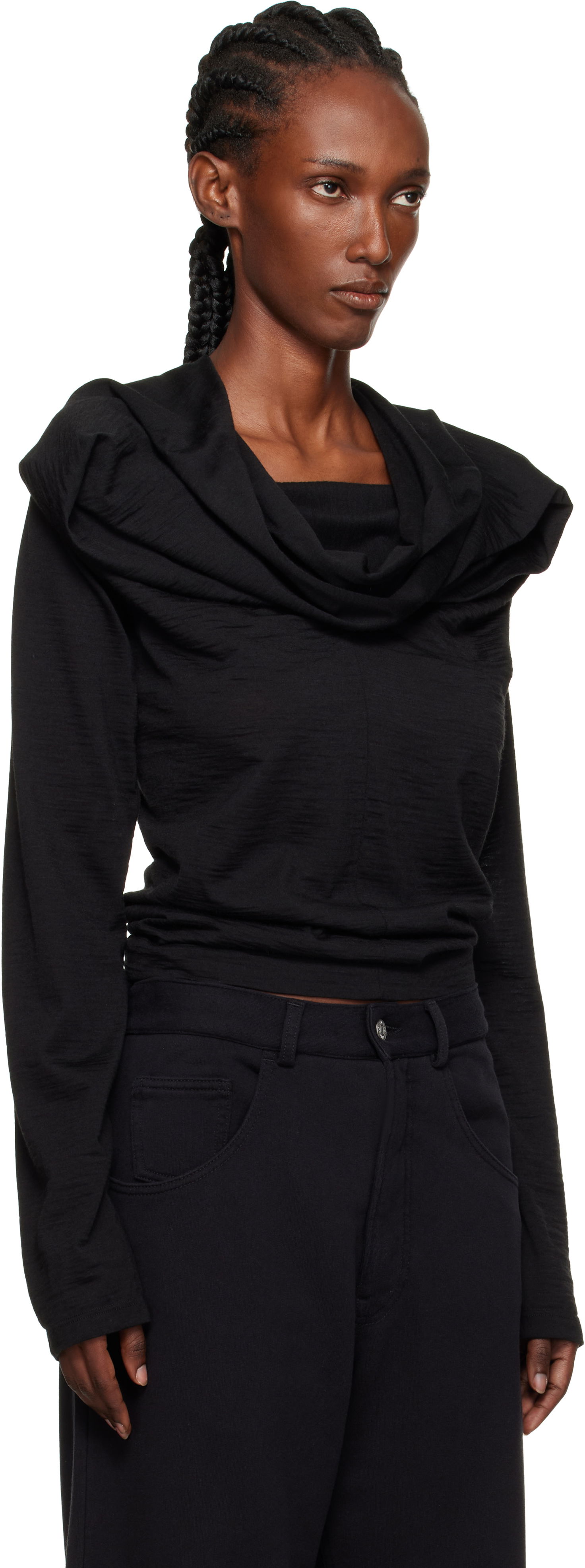Majica Maison Margiela MM6 Maison Margiela Wool Jersey Cowl Neck Long Sleeve Top Črna | S52NH0031 M20124, 1
