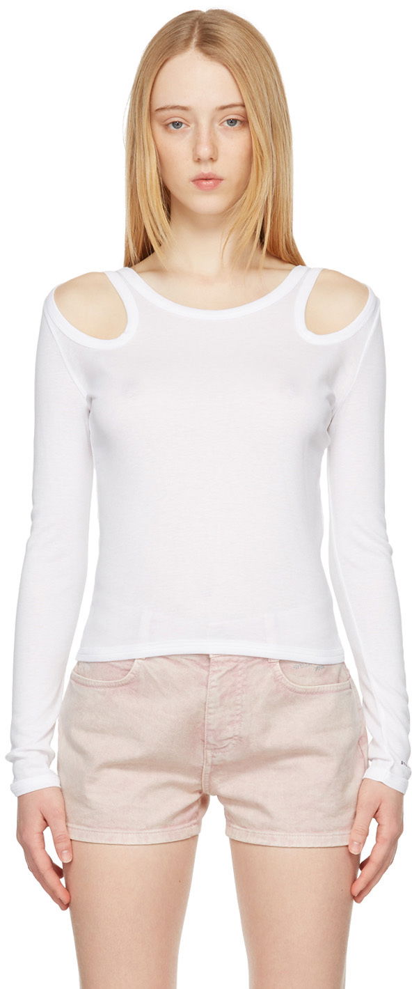 Majica Stella McCartney Cut-Out Long-Sleeve T-Shirt Bela | 604197SPW33