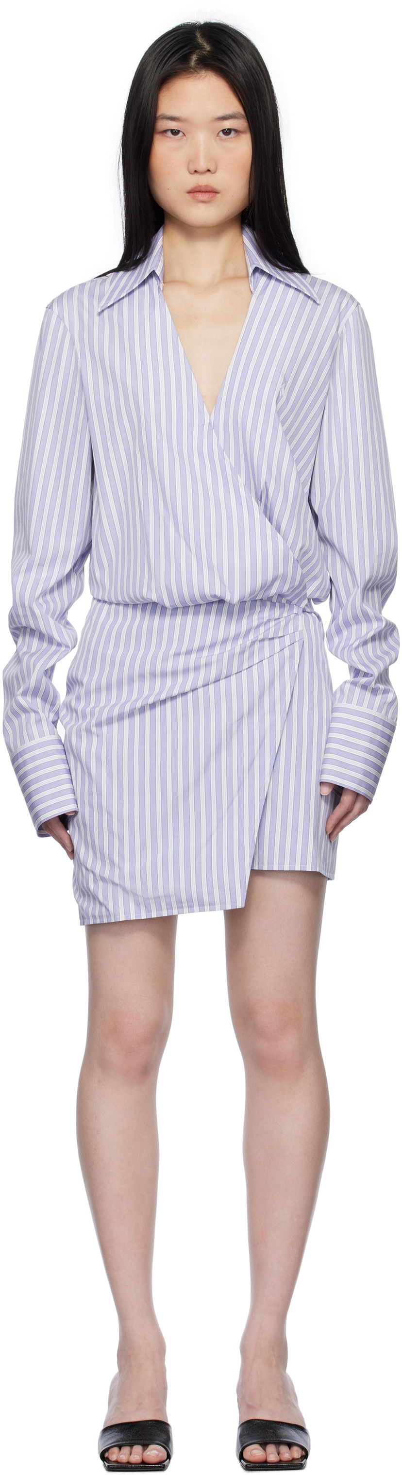 Obleke The Attico Attico Striped Wrap Shirt Mini Dress Lila | 250WCA00394 CCC051AA