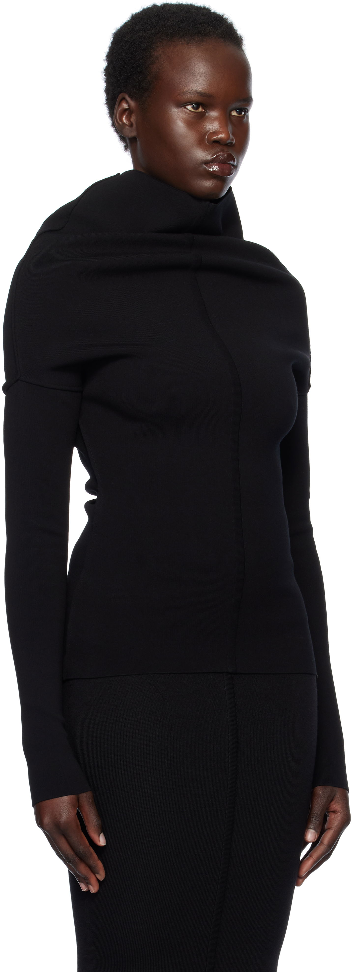Pleteni pulover Rick Owens Rick Owens Hollywood Draped Long Sleeve Turtleneck Top Črna | RP01E7690 KST, 1