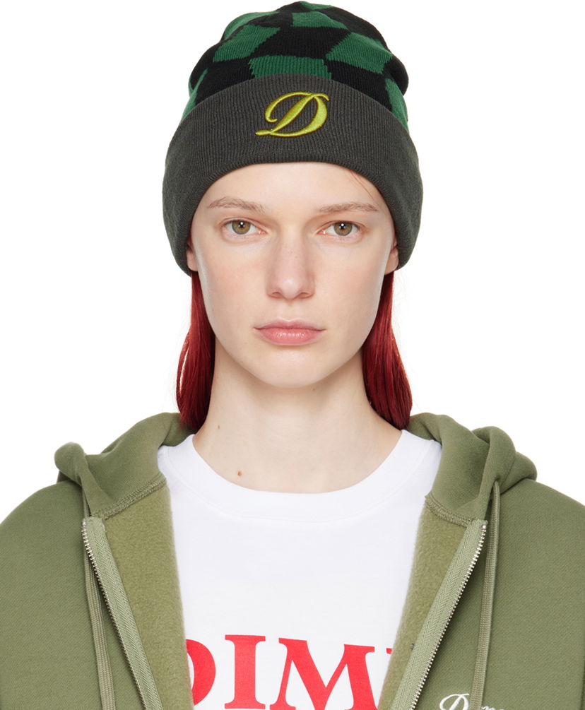 Beanie Dime Green & Black Check Beanie Zelena | DIMESP2444FOR