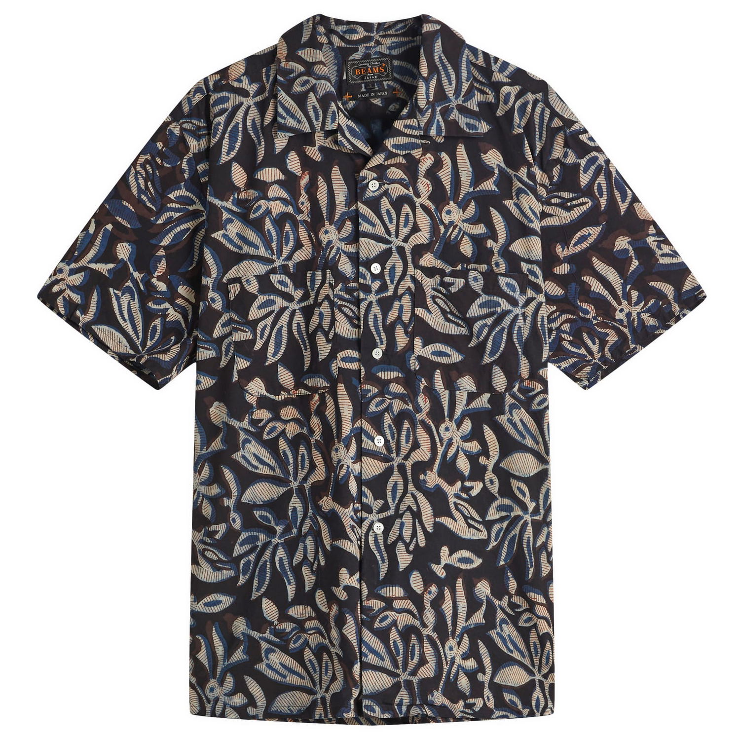 Srajce BEAMS Beams Plus Open Collar Block Print Leaf Shirt, Size Large Črna | 3801-0172-139-79, 1