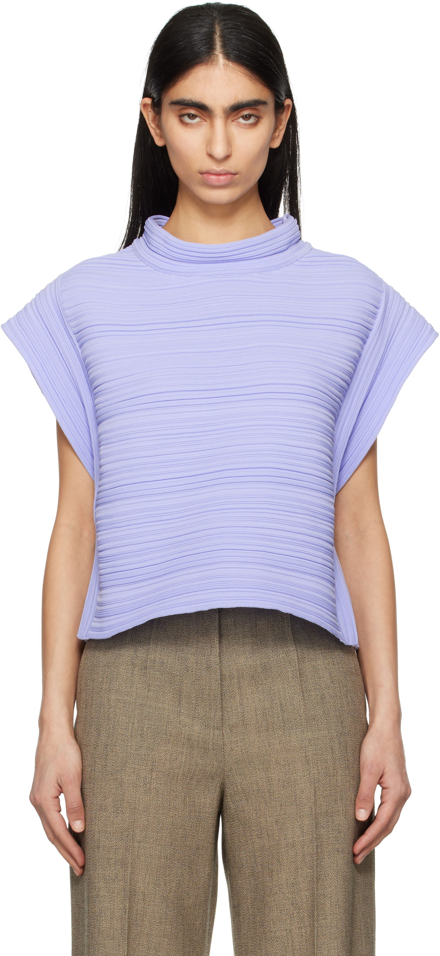 Pleteni pulover Pleats Please Issey Miyake Pleats Please Issey Miyake Crepe Knit Top Lila | PP56KE821, 0