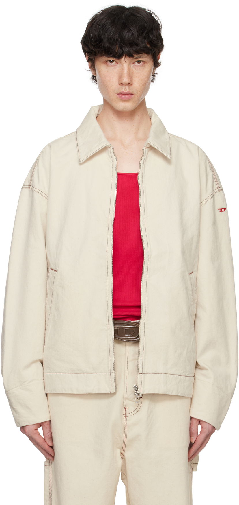 Bomber jakna Diesel Men's Off-White Zip-Up Workwear Jacket Bela | A13429-0GRDQ-100