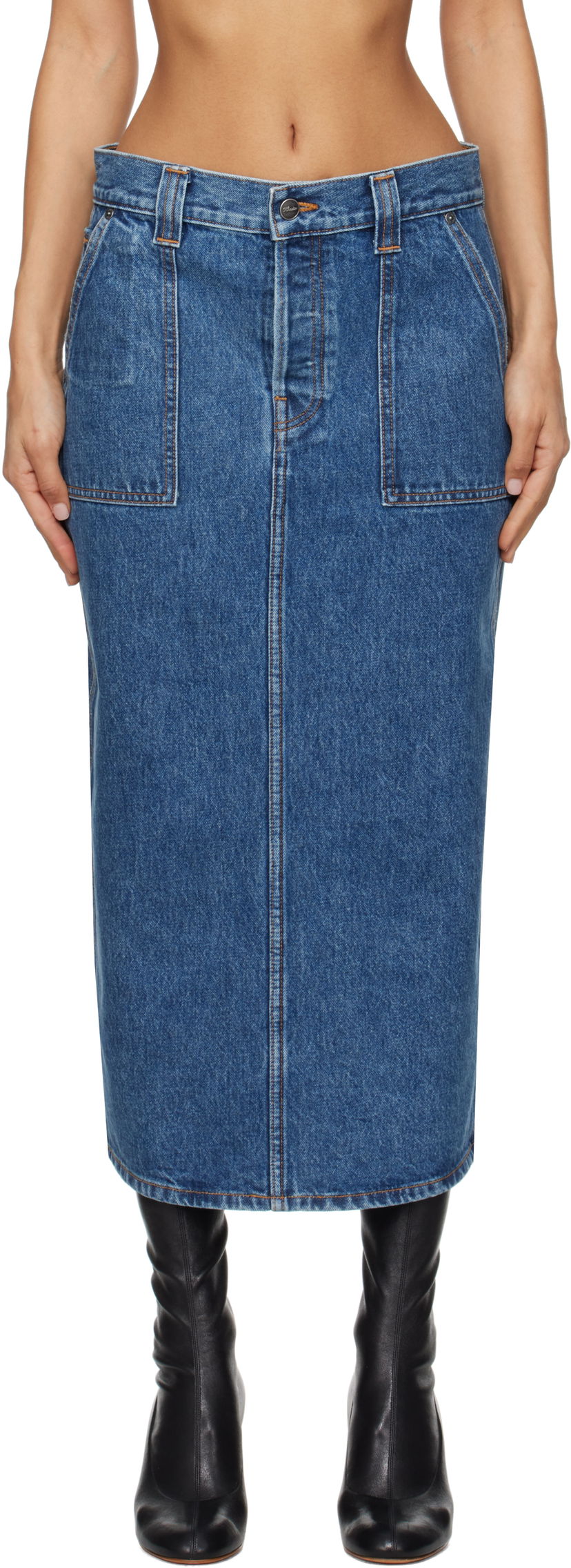 Krila Khaite Genevieve Denim Midi Skirt Modra | 1159908009