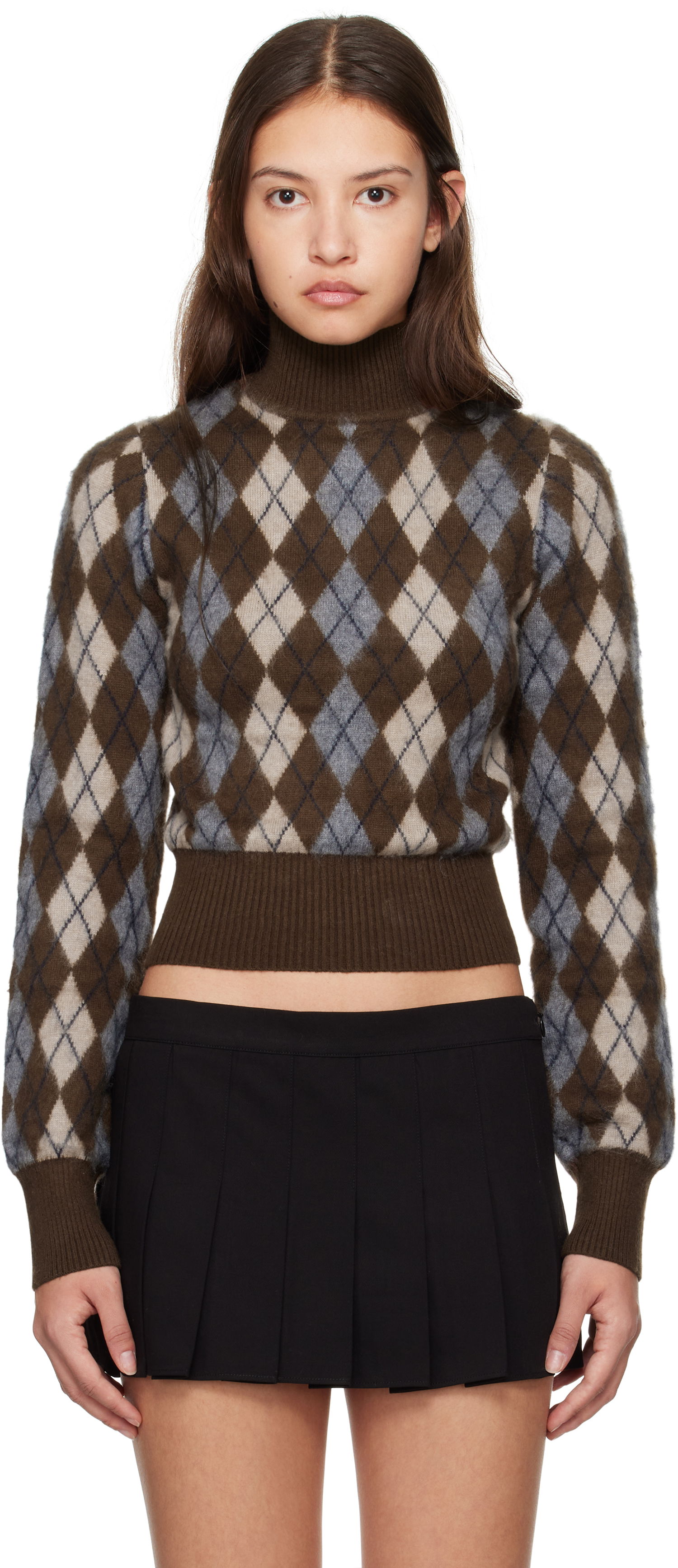 Pleteni pulover GUIZIO Guizio Delia Argyle Cropped Turtleneck Sweater Rjava | H24603S047, 0