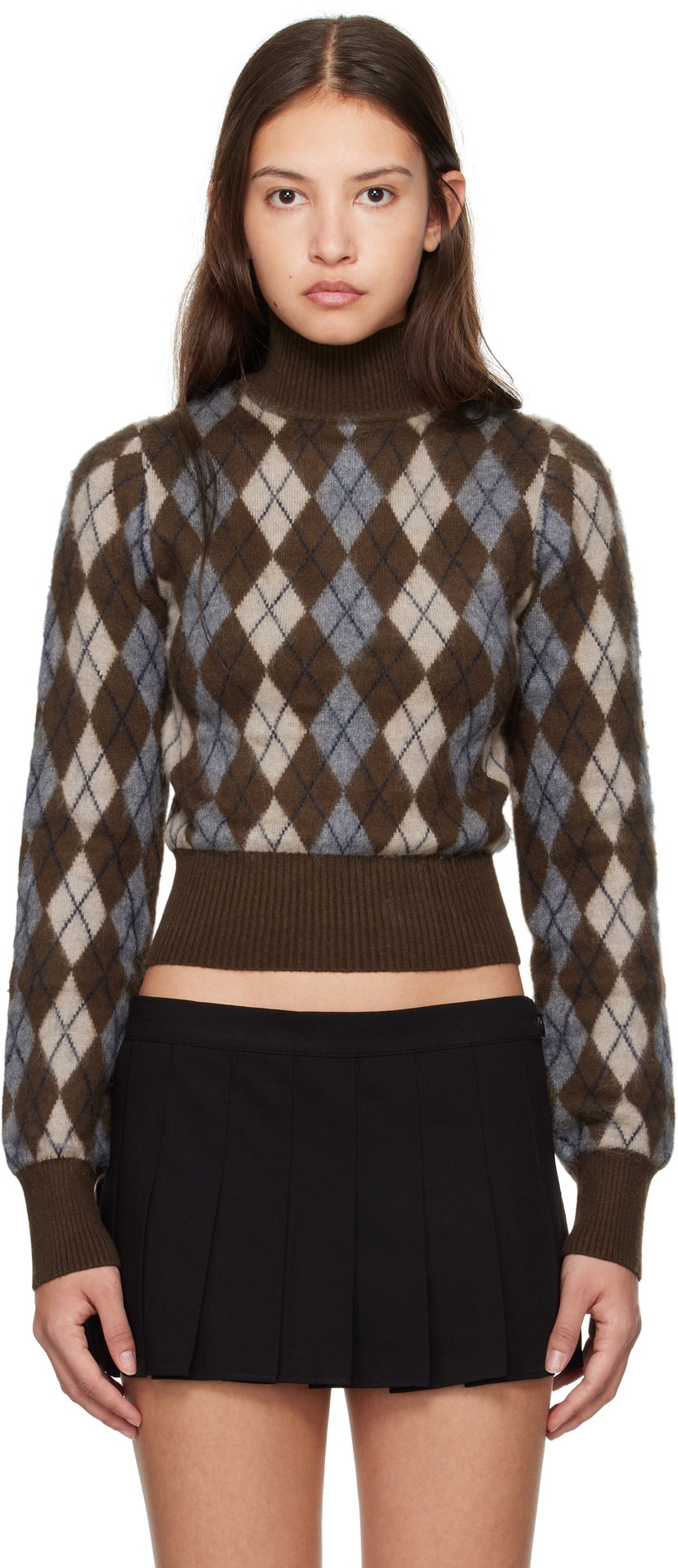 Pleteni pulover GUIZIO Guizio Delia Argyle Cropped Turtleneck Sweater Rjava | H24603S047