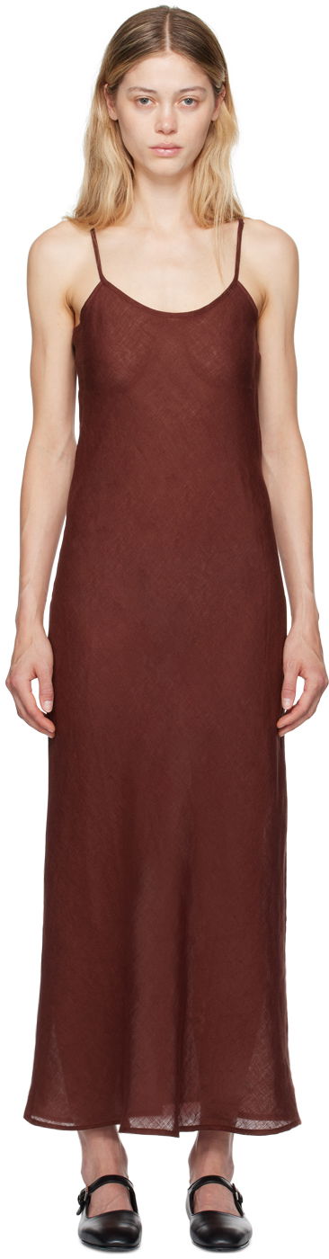 Obleke Baserange Maxi Linen Dress Bordo | DRDY-LI-AU24