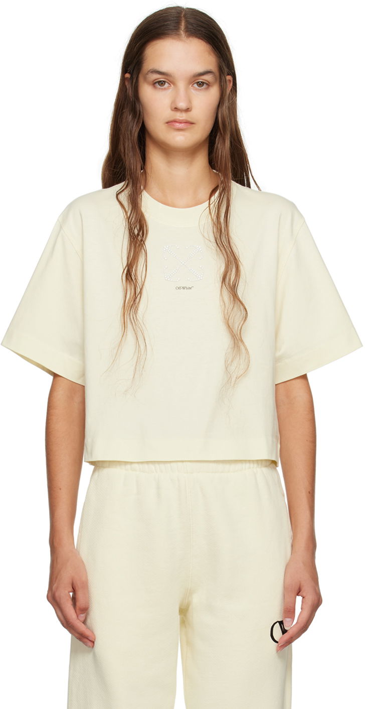 Majica Off-White Small Arrow Pearls T-Shirt Bež | OWAA090F23JER0026110
