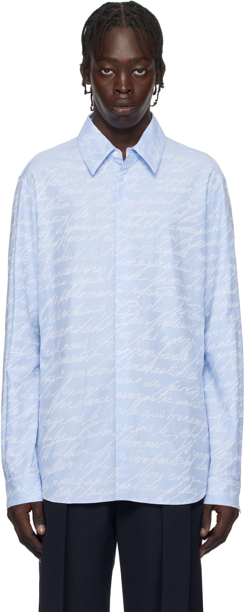 Srajce Balmain Love Letter Print Shirt Modra | EH1HS405CF82