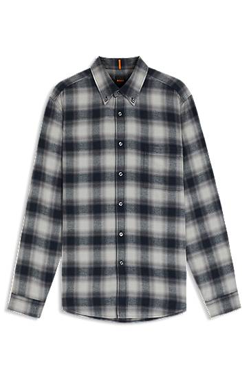 Srajce BOSS Regular-fit Plaid Cotton Flannel Button-Down Shirt Siva | 50549430
