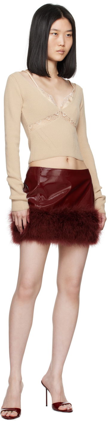 Krop-top Blumarine Lace Trimmed Knit Top Bež | A422M460A, 3