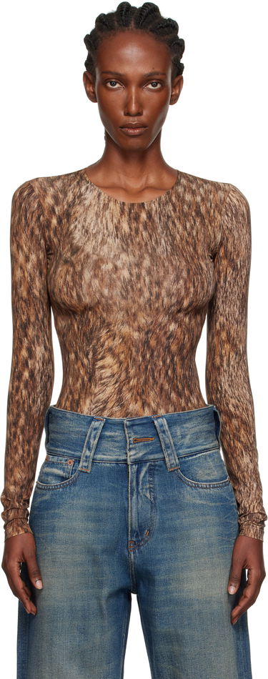 Bodi Maison Margiela MM6 Maison Margiela Printed Jersey Bodysuit Rjava | S52NA0074 M20112, 0