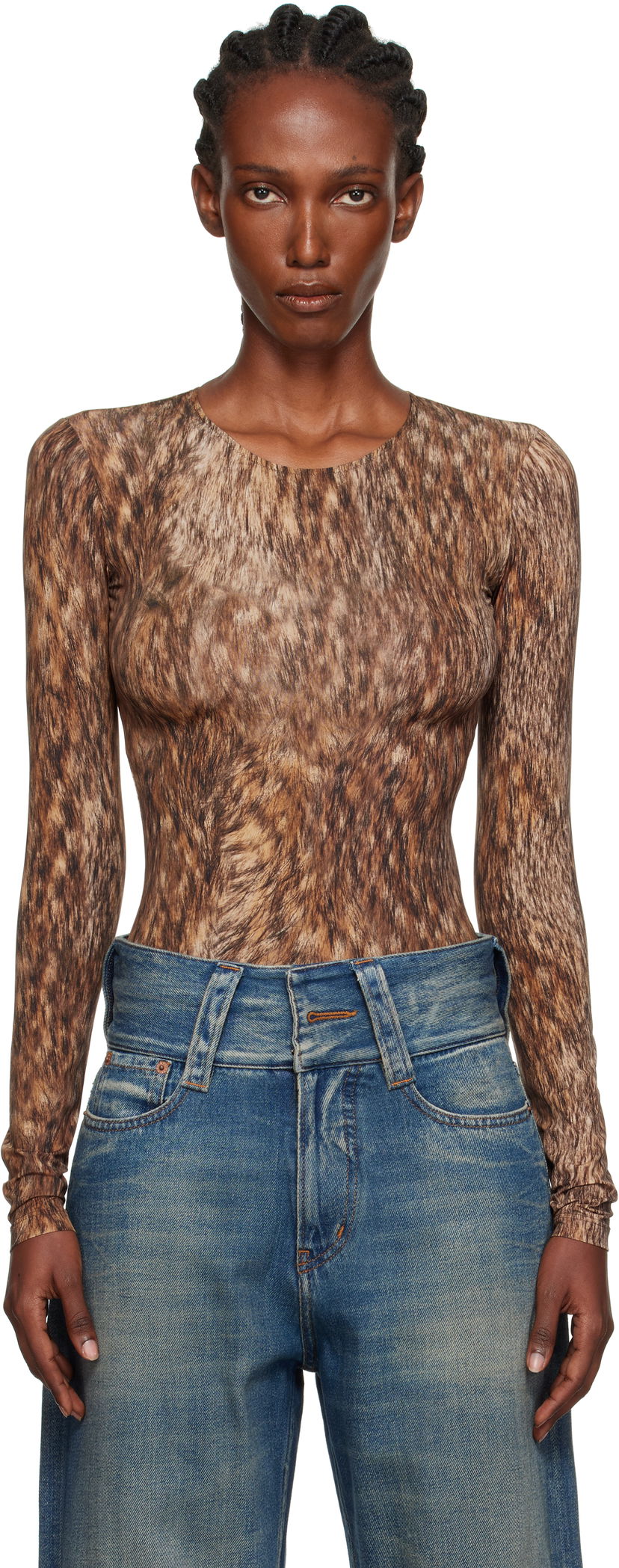 Bodi Maison Margiela MM6 Maison Margiela Printed Jersey Bodysuit Rjava | S52NA0074 M20112