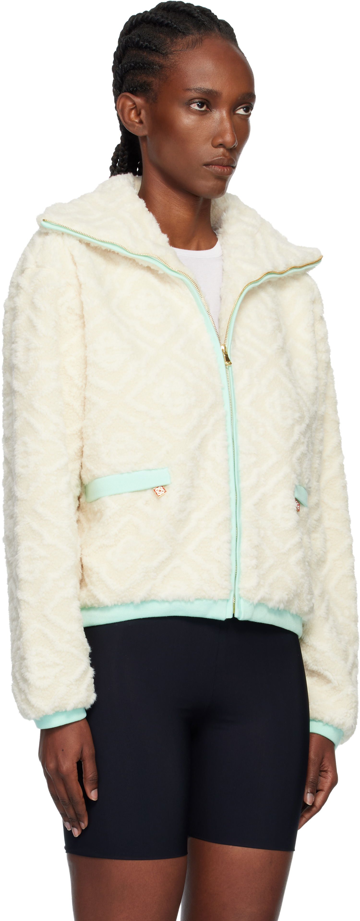 Jakna Casablanca Monogram Jacquard Fleece Jacket Bela | WPF25-JK-390-01, 1