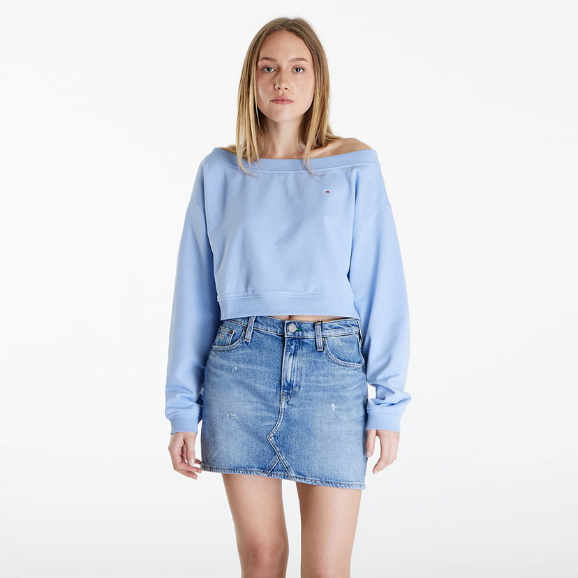 Pulover Tommy Hilfiger Cropped Off Shoulder Sweatshirt Turkizna | DW0DW17956 C3S