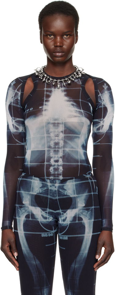 Bodi Jean Paul Gaultier Jean Paul Gaultier 'The Squeletor' X-Ray Print Mesh Top Črna | 25/33-F-TO243-T580-005956, 0
