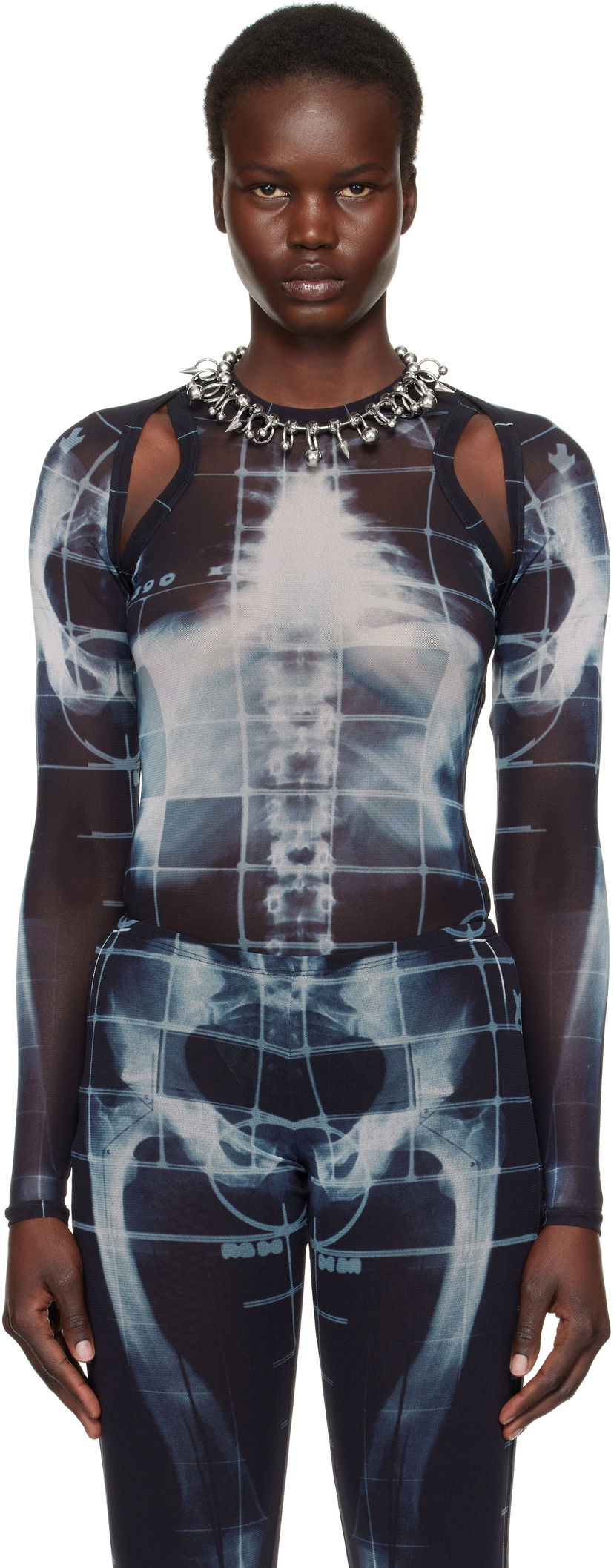 Bodi Jean Paul Gaultier Jean Paul Gaultier 'The Squeletor' X-Ray Print Mesh Top Črna | 25/33-F-TO243-T580-005956