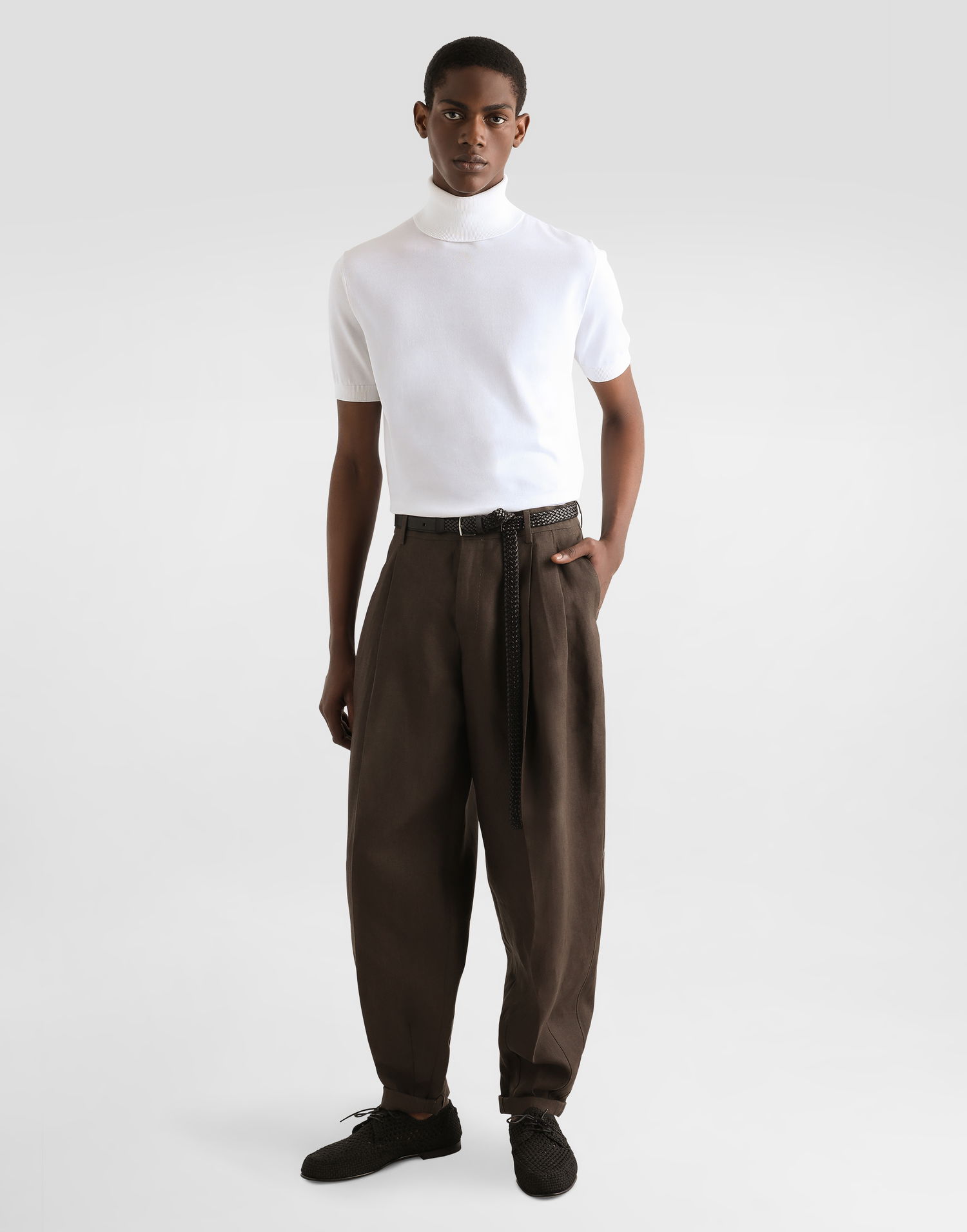 Hlače Dolce & Gabbana Dolce & Gabbana Linen Turned-Up Cuff Pants Rjava | GP114TFU4MCM3977, 1