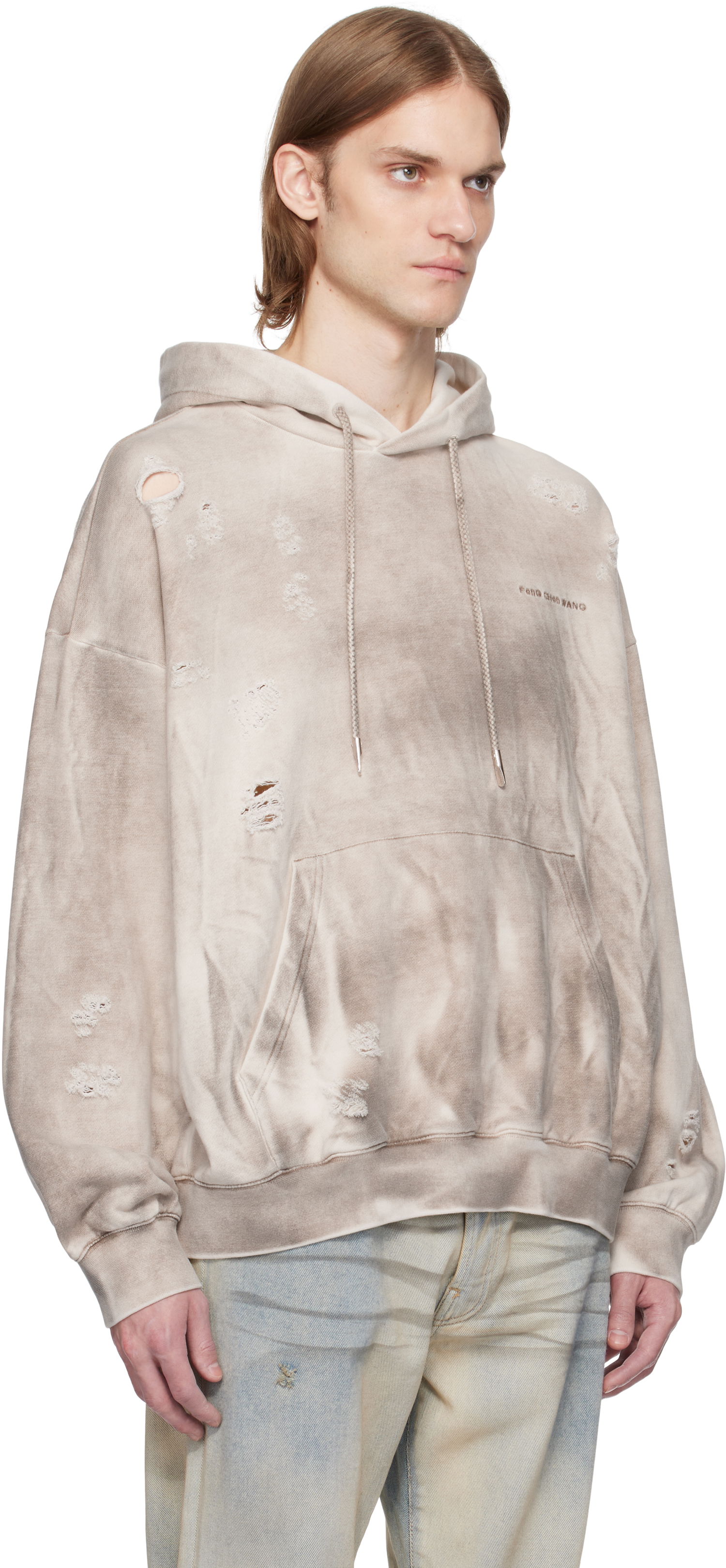 Pulover Feng Chen Wang Feng Chen Wang Sandwashed Ripped Hoodie Bež | FUS19HD03, 1