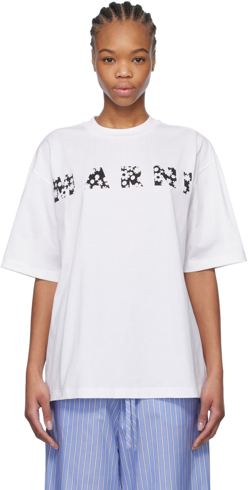 Majica Marni Marni Pop Fields Logo T-Shirt Bela | THJET49P15 USCX50