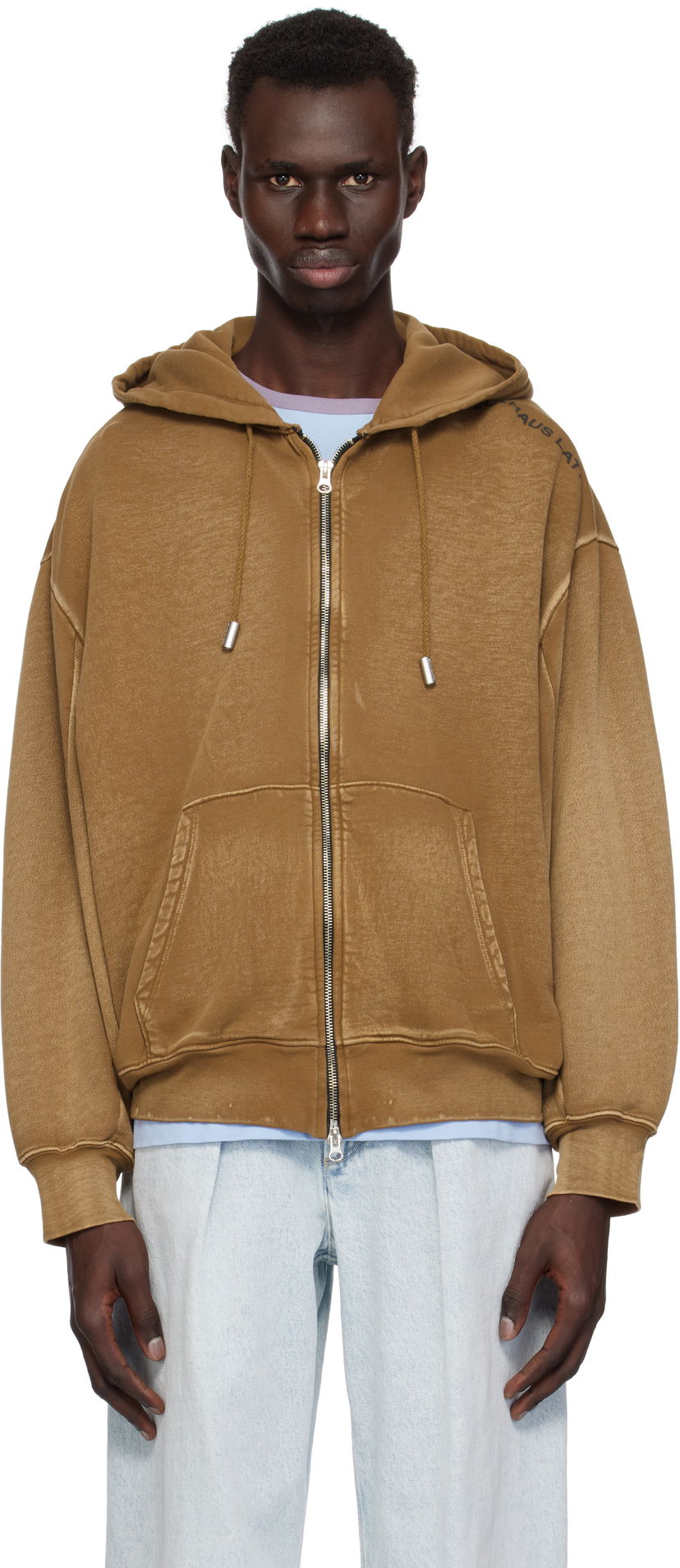 Pulover Eckhaus Latta Eckhaus Latta Zip-Up Hoodie Rjava | 1103-EL-PS25-B - BISON