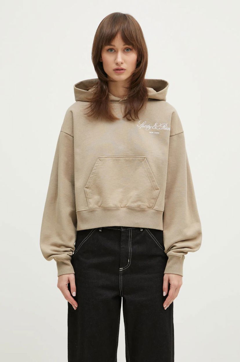 Pulover Sporty & Rich Sporty & Rich Vendome Script Embroidered Cropped Hoodie Bež | ST074516232GY15