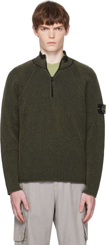 Pleteni pulover Stone Island Stone Island Full Rib RWS Wool Quarter-Zip Sweatshirt Zelena | K2S15 5100024 S00L7, 0