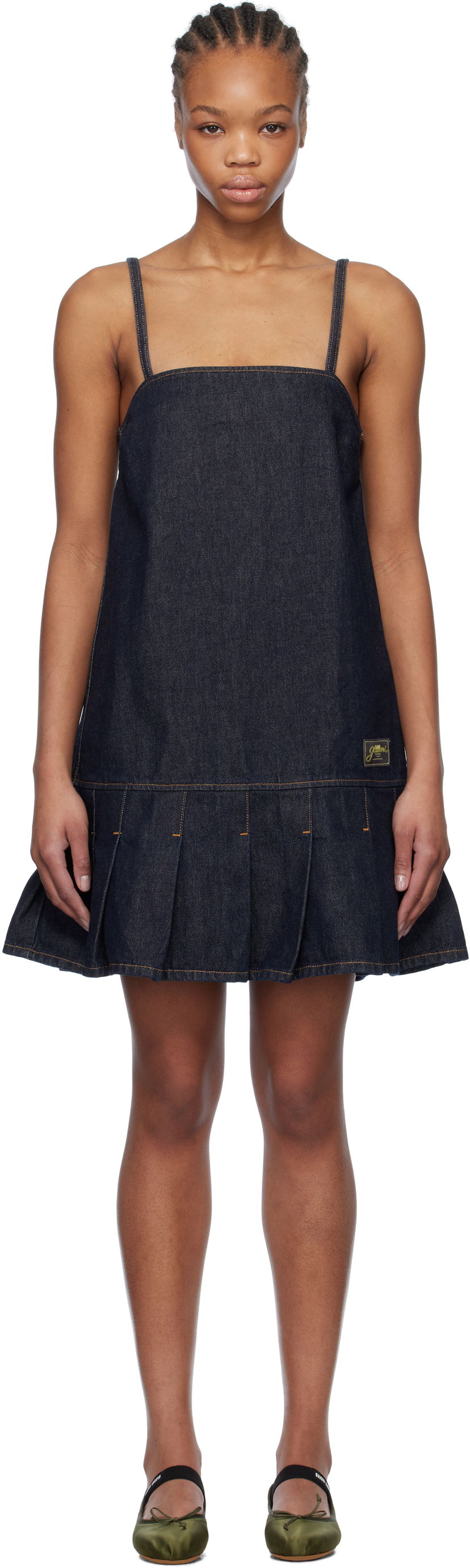 Obleke GANNI GANNI Denim Pleated Mini Dress Modra | J1622