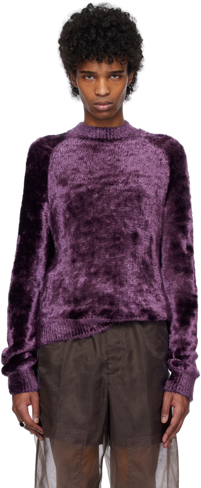 Pleteni pulover Dries Van Noten Dries Van Noten Shag Knit Sweater Lila | 251-021227-1707