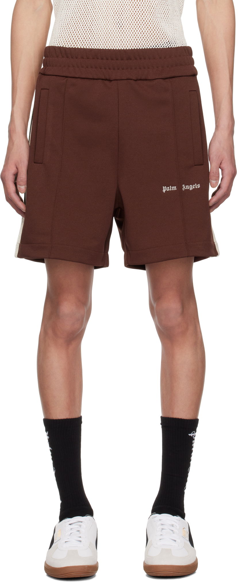 Kratke hlače Palm Angels Palm Angels Embroidered Logo Track Shorts Rjava | PMCL004S25FAB0012803