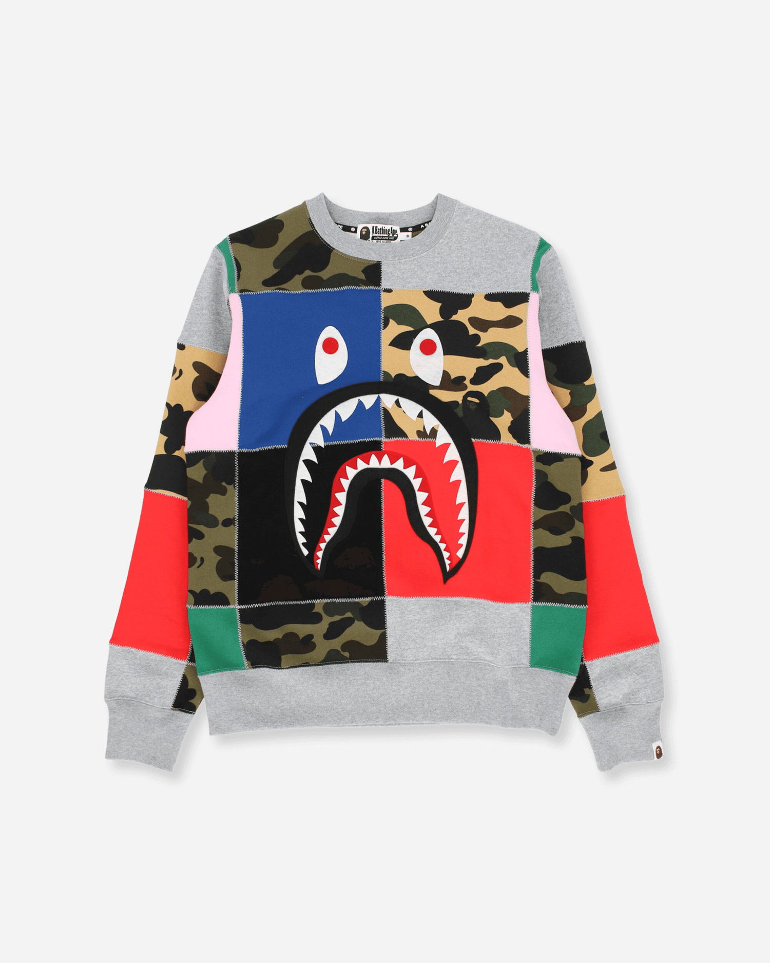 Pulover BAPE Patchwork Shark Wide Crewneck Sweatshirt Siva | 1G30113003 MULTI, 1