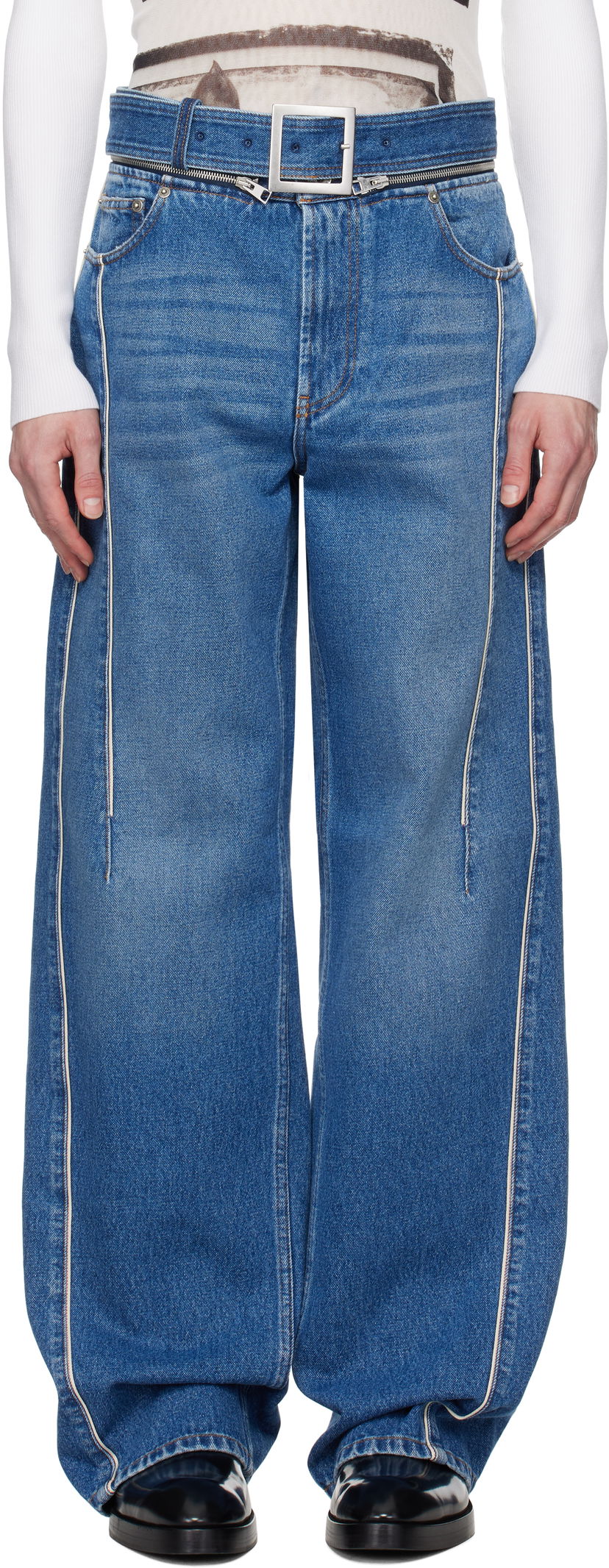 Kavbojke Jean Paul Gaultier Jean Paul Gaultier 'The Belted Denim' Wide-Leg Jeans Modra | 25/33-F-JE164-D013-57