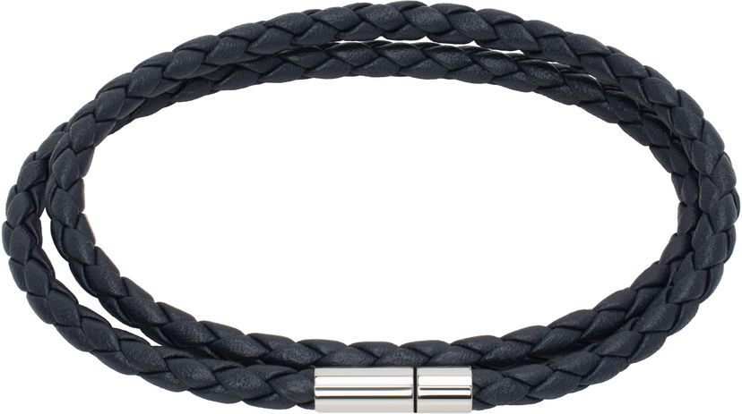 Zapestnica BOSS Hugo Double Braided-Leather Cuff Bracelet Modra | 50538911