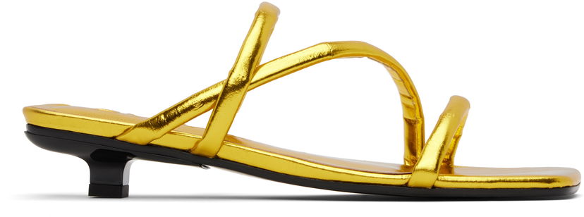 Nega čevljev BY FAR BY FAR Morena Eel Embossed Metallic Leather Heeled Sandals Rumena | MWFHO015CL035ME033PL