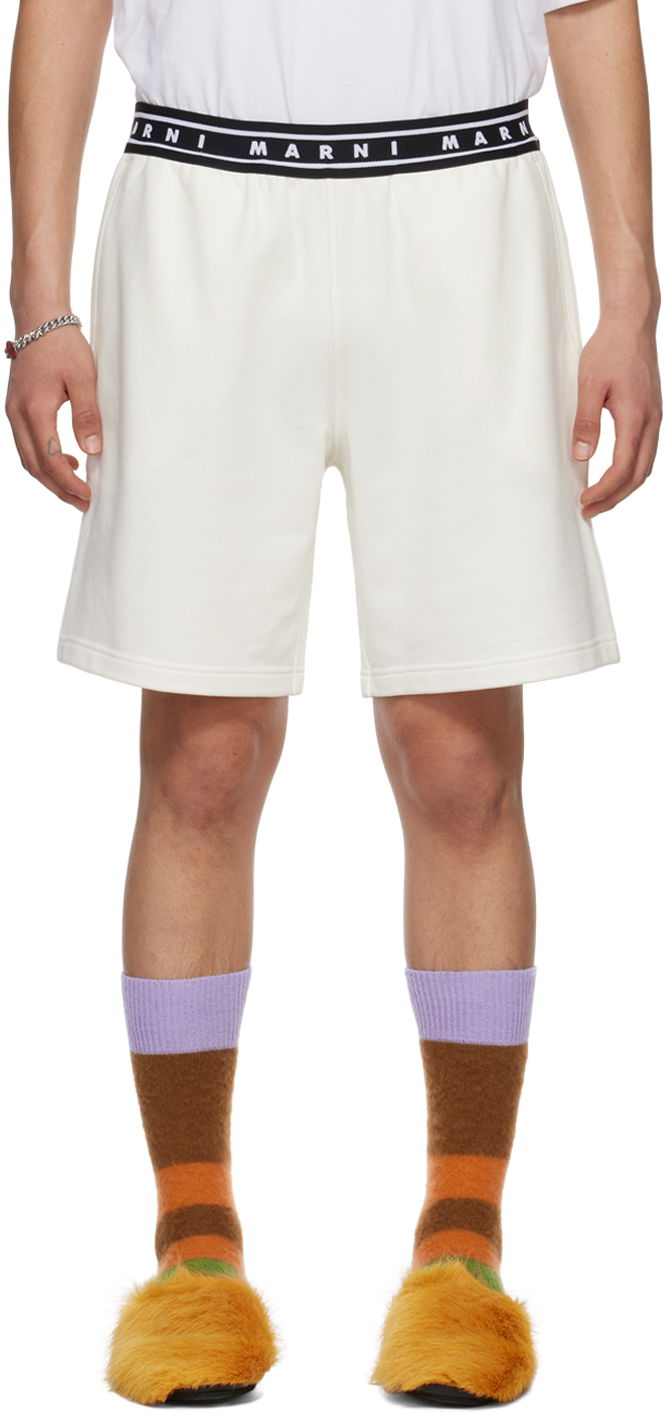 Kratke hlače Marni Jacquard Shorts Bela | PJMU0065A1 UTC301