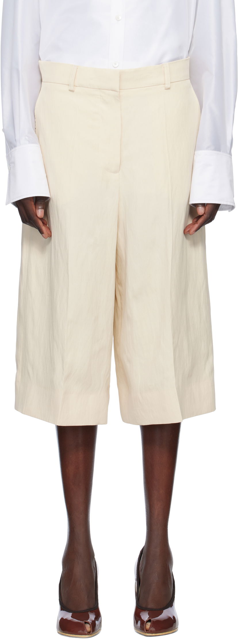 Kratke hlače Stella McCartney Stella McCartney Linen Culotte Shorts Bež | 640251STA49