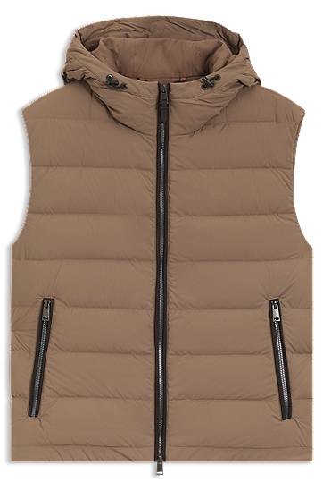Telovnik BOSS Hooded Water-Repellent Down-Filled Gilet Rjava | 50548618