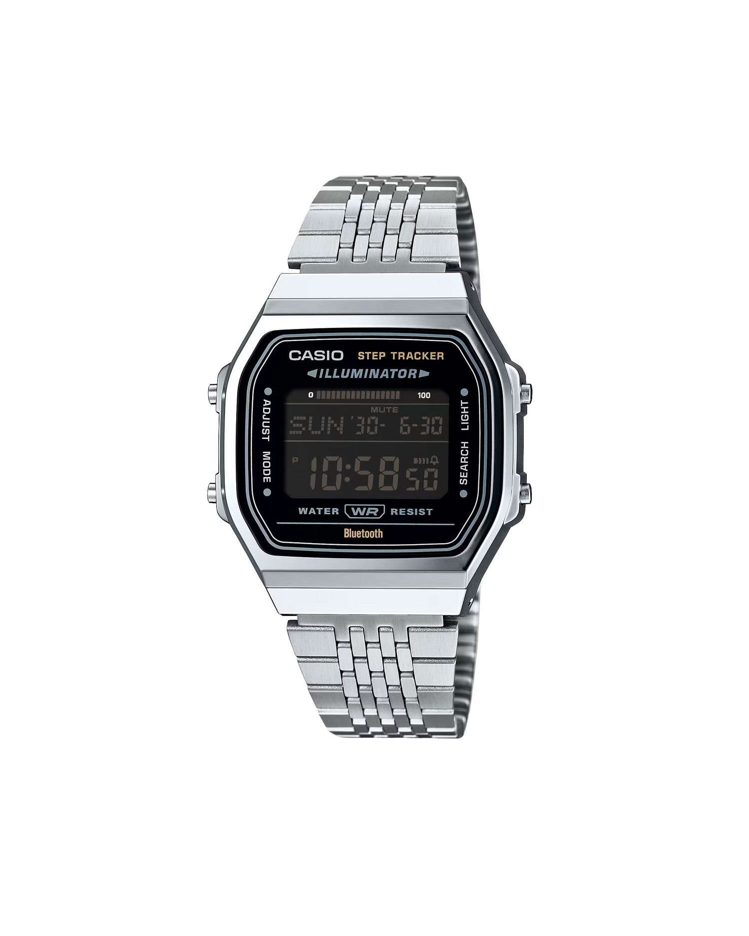 Ure CASIO Digital Step Tracker Illuminator Bluetooth Water Resistant Watch Kovinski | ABL-100WE-1BEF, 0