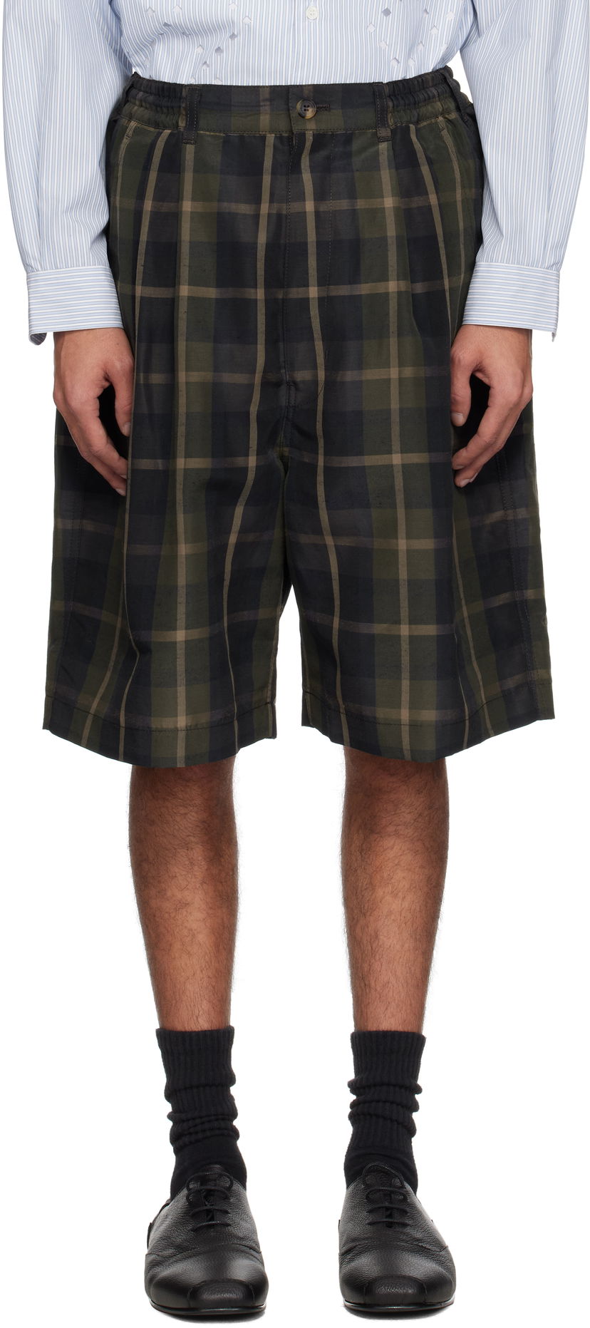Kratke hlače Comme des Garçons Comme des Garçons Homme Pleated Plaid Shorts Zelena | HO-P035-051