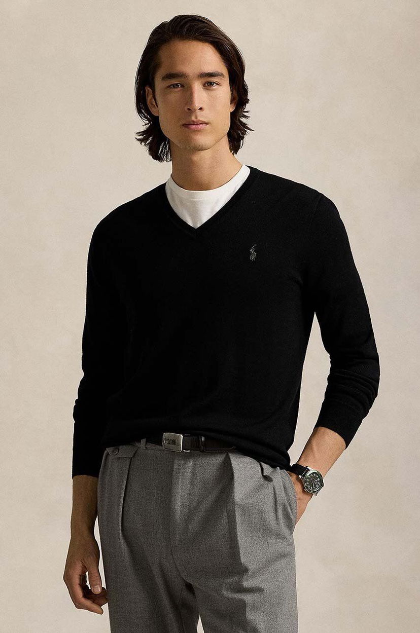 Pleteni pulover Polo by Ralph Lauren V-Neck Sweater Črna | 710946142